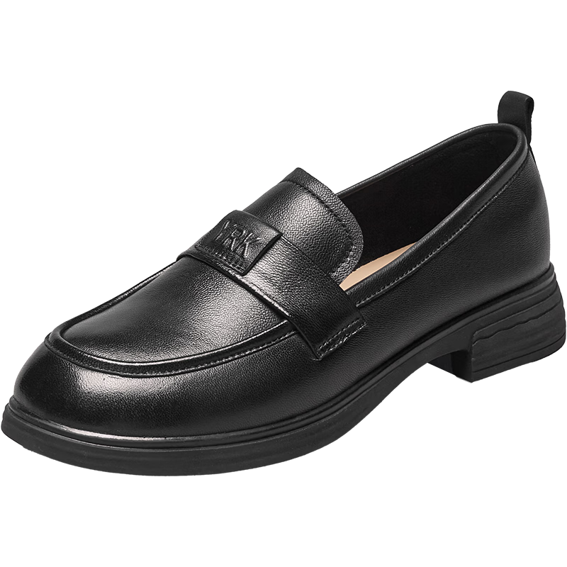 Eierkang Women's Sheepskin Comfortable Soft Sole Loafers Versatile Height-Increasing Small Leather Shoes 26411W Black Size 38
