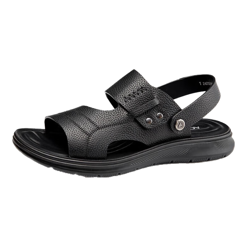 Aokang Men's Dad Sandals, Cowhide Breathable Casual Beach Soft-Soled Outdoor Slippers, Black, Size 41