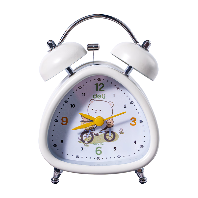 Deli Student Alarm Clock Powerful Wake-Up New Mechanical Silent Alarm Clock Back to School Season - LE310 (White)