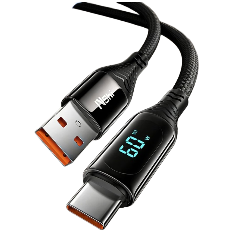 Nengshi Type-C Data Cable, 60W Charging Cord, Digital Display Fast Charging, Suitable for Huawei Mate70/50/P60, Honor, Xiaomi 15 Ultra Tablet, USB Car Charger Cable, 1 Meter