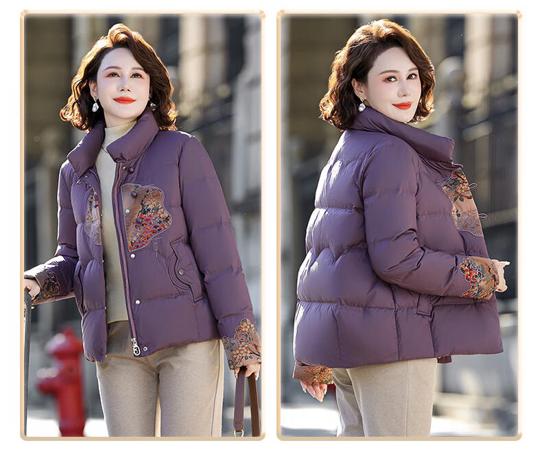 SNOWFLYING Women's Short Down Jacket 2025 Winter Loose Warm Stand Collar 90% Down Coat Mom Style Dark Red L 19