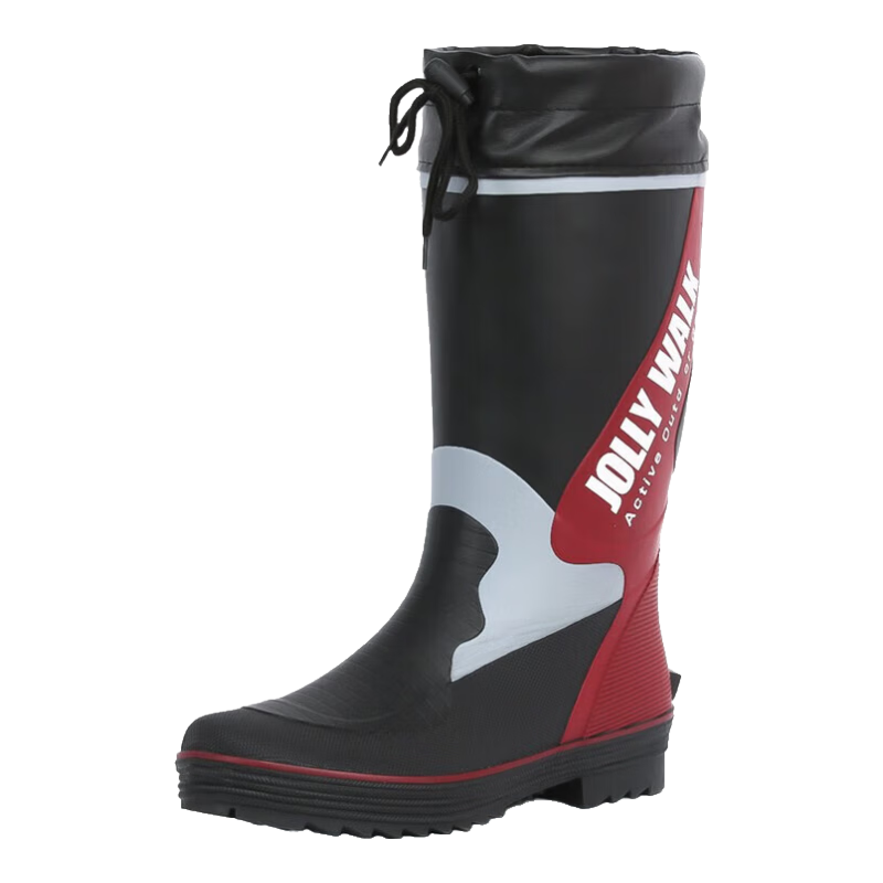 Jolly Walk Fishing Rain Boots, Men's Mid-Calf Waterproof Rubber Shoes, Car Washing Water Boots, Slip-On Shoes JW212 Red And Black 46