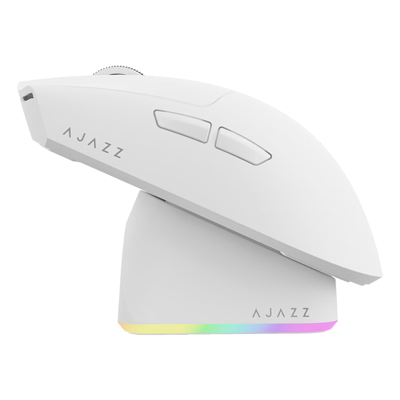 AJAZZ AJ139PV3 Wireless Gaming Mouse, Tri-Mode Large Hand E-Sports Gaming Mouse, RGB Rechargeable Base, PAW3311/3395, with Free Storage Bag, White MC