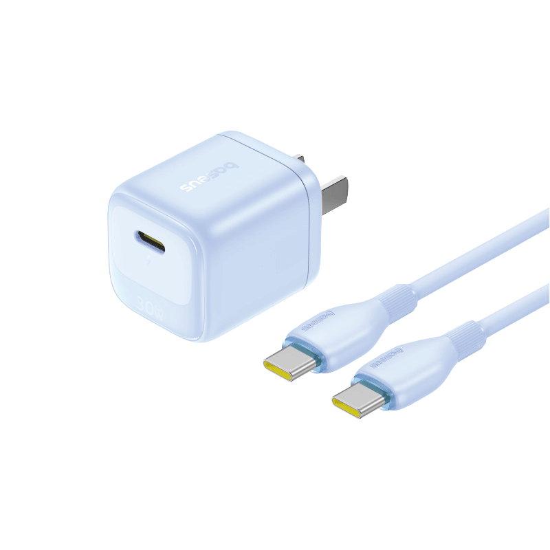 Baseus Little Ice 30W GaN Apple Charger Set for Apple 15-17 with 100W 2m Data Cable Apple 17 Charging Cable iPhone Fast Charge PD Adapter Blue