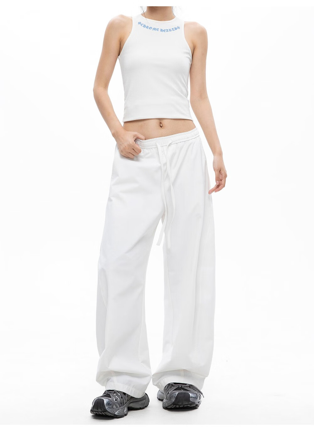 ICH MODE Women's American Style Straight White Pants Thin Loose Popular Cargo Sports Casual Pants White XL 27