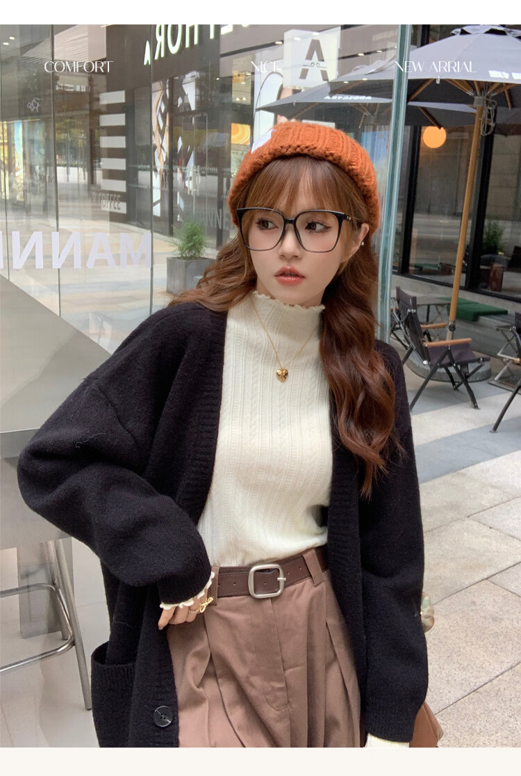 Caramella Women's 38 Goddess Festival Gift Semi-Turtleneck Ruffled Jacquard Long-Sleeve T-Shirt Spring Autumn 12