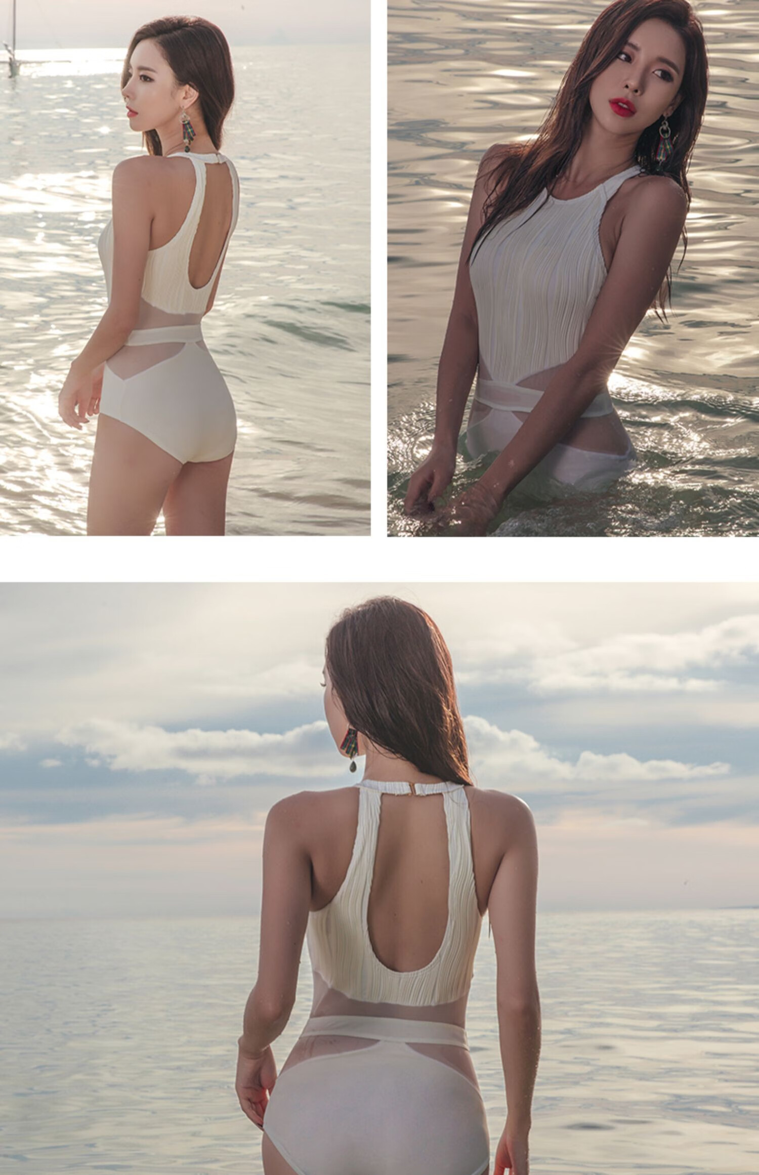 DK Swimsuit for Women, Sexy Slimming Tummy-Covering Conservative One-Piece Black And White Small Chest Push-Up Swimwear for Hot Springs 14