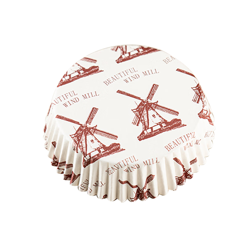Jianaishenghuo Round Baking Cake Trays, Heat-Resistant, Oil-Proof Paper Cup Liners, Bread Paper Trays, 200 Pieces, Windmill Desig