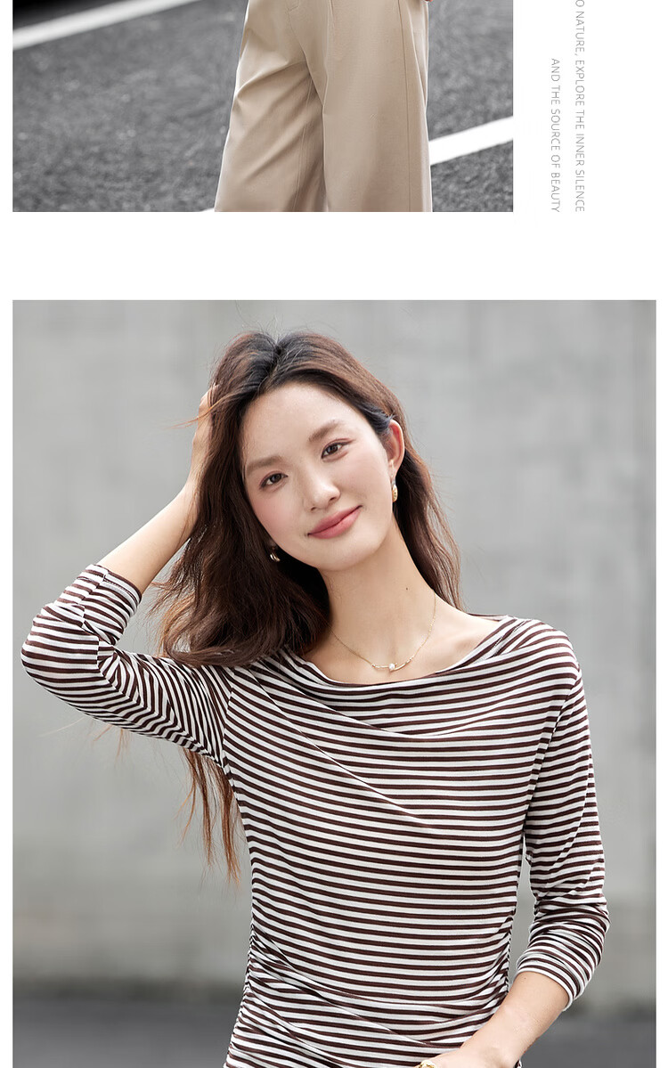 Vimly French Vintage Striped T-Shirt Women Autumn Winter Slim Fit Long Sleeve Top White Navy Stripes M 10