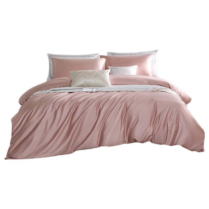 LOVO Luolai 60S Combed Cotton Satin Four-Piece Set Luxury Cotton Duvet Cover Double 220x240cm Pink