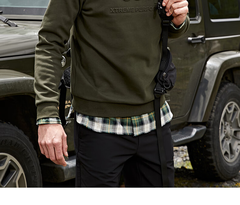 Jeep Men's Autumn Fleece-Lined Warm Long Sleeve Outdoor Loose Fit Crewneck Pullover Sweatshirt 4366 5