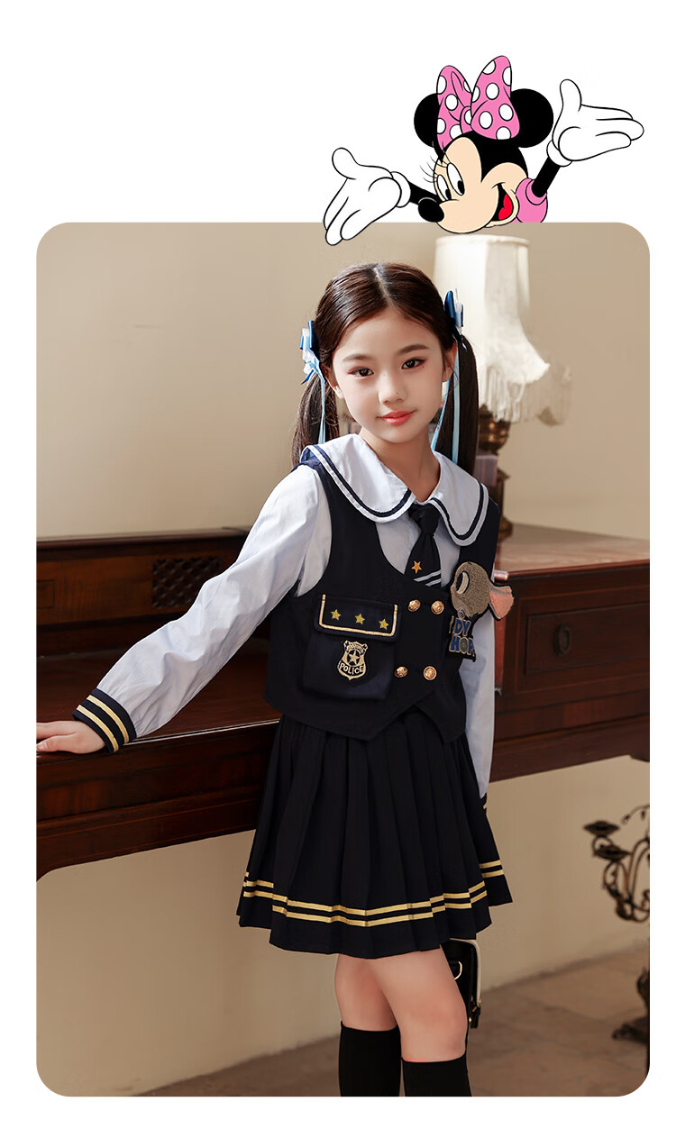 Disney Girls' Autumn Zootopia Outfit 2025 New Two-Piece Set with Tie Children's Clothing 1
