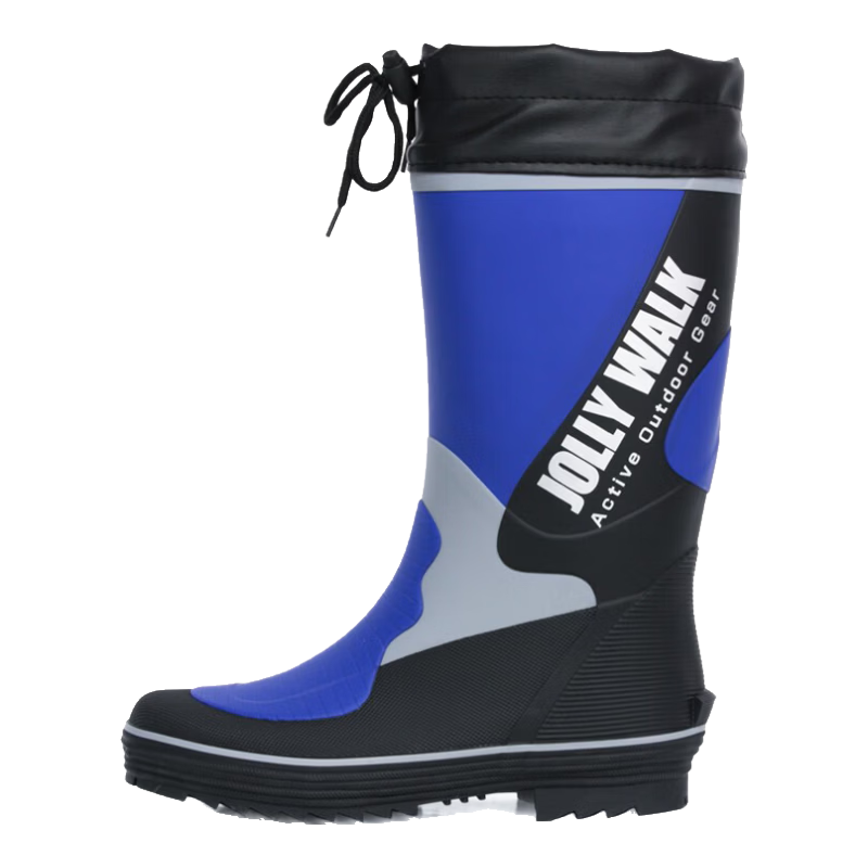 Jolly Walk Fishing Rain Boots, Men's Mid-Calf Waterproof Rubber Shoes, Car Washing Water Boots, Slip-On Shoes, JW212, Blue-Black, Size 39