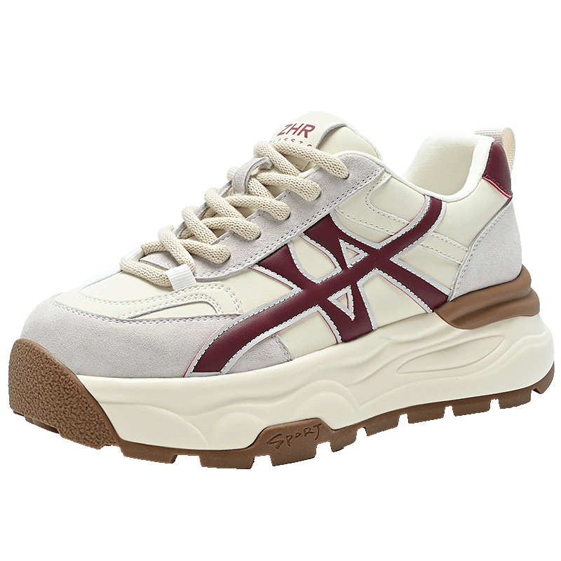 ZHR Women's Thick-Soled Dad Sneakers 2026 Spring New Versatile Retro Sports Running Shoes R126L Beige Size 36