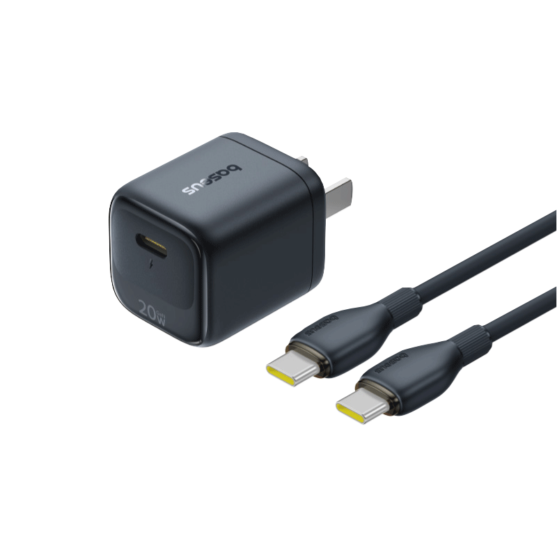 Baseus 20W GaN Apple Charger Set for Apple 15-17 with 100W 2m Data Cable Apple 17 Charging Cable iPhone Fast Charge PD Adapter Black