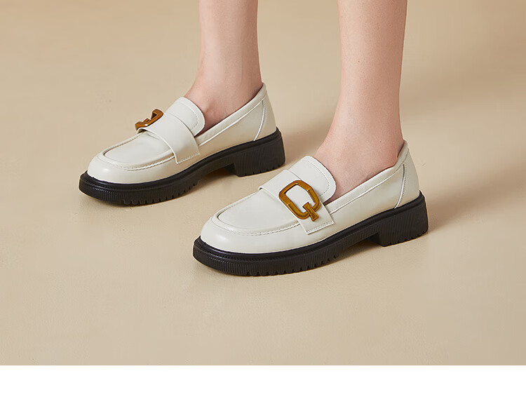 Dusto Black Thick-Soled Leather Shoes for Women, 2026 New Spring Slip-On Commuter Shoes, Soft-Soled British Loafers 17