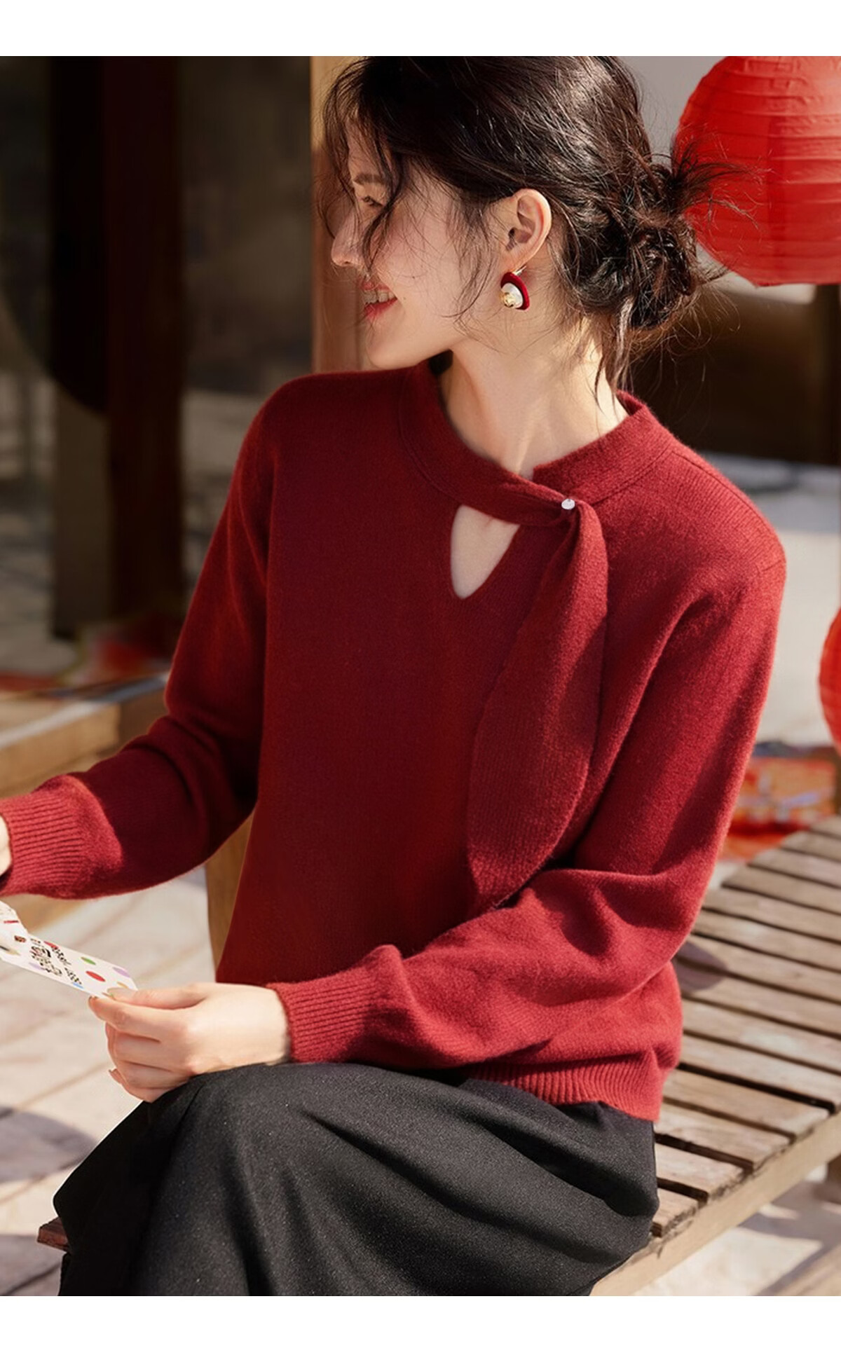 She Enjoy Knitwear Women's Solid Color Rolled Edge Raglan Sleeve Sweater Loose Fit Lantern Sleeve Round Neck Knit Top T51Z018 5