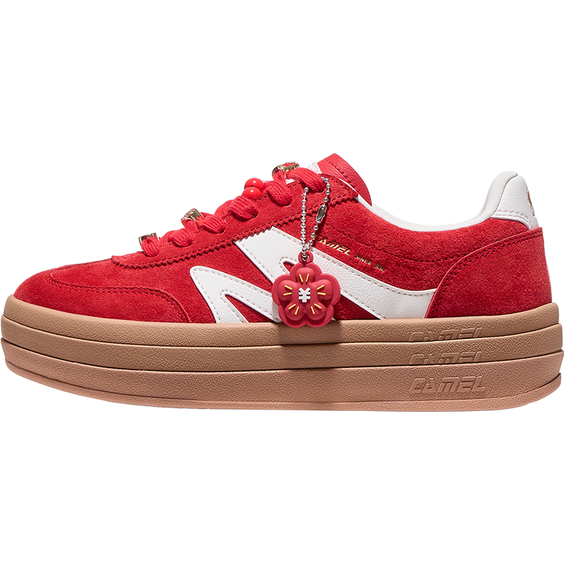 CAMEL Shanhai 2nd Generation Sports Shoes Red Classic German Training Women's Sneakers K26B09L7001A True Red Ivory White Size 36