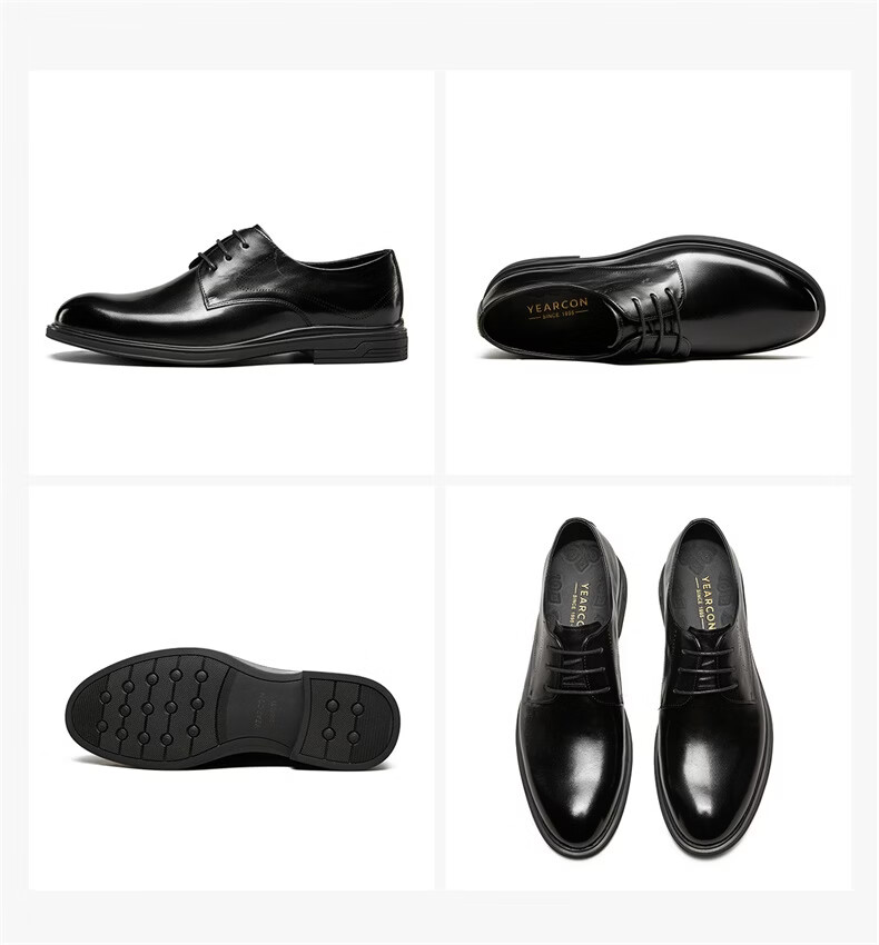 Eierkang Men's Spring and Autumn Genuine Leather Business Formal Shoes British Style Commuter Wedding Shoes 61303W Black Size 41 12