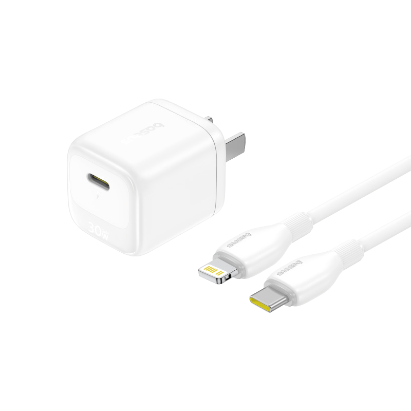 Baseus Little Ice 30W GaN Apple Charger Set for iPhone 8-14 with Lightning 20W 1.5m Fast Charging PD Adapter White