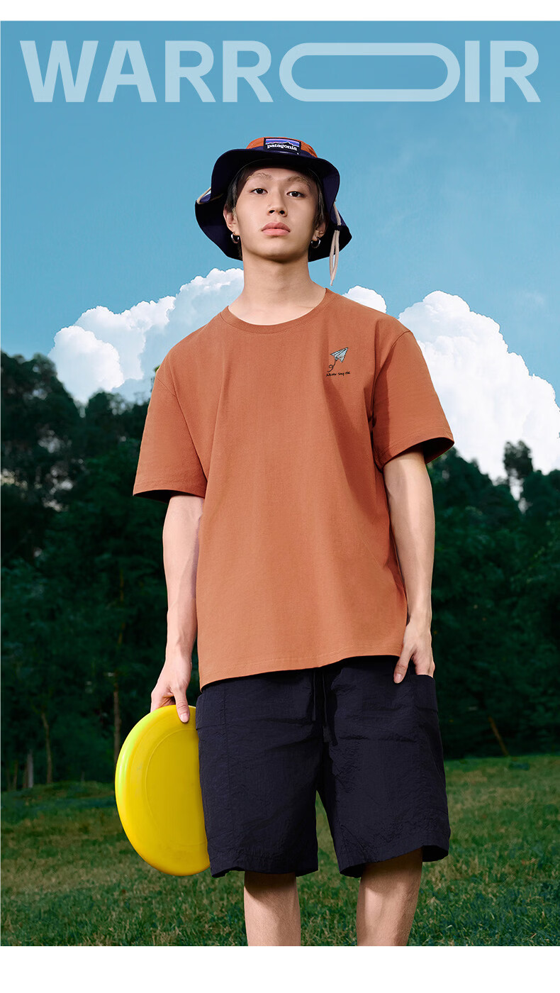 Warrior Pure Cotton 220g T-Shirt, Men's Short Sleeve, Summer 2026 Heavyweight Xinjiang Cotton, Paper Airplane Print Top, Men's Half Sleeve A 10