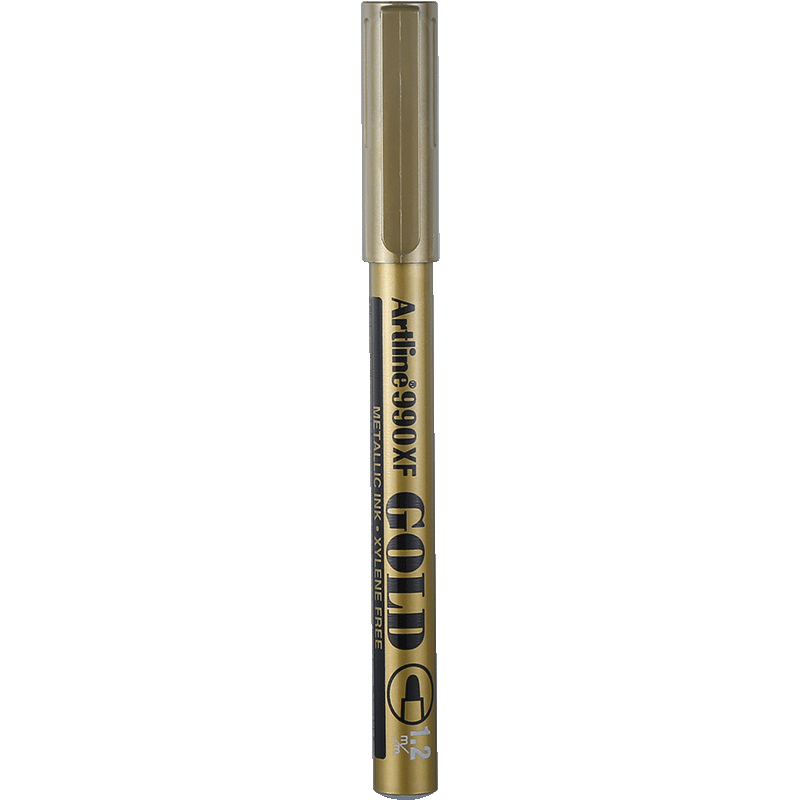 Shachihata Artline Gold And Silver Quick-Drying Waterproof Non-Fading Inscription Touch-Up Pen, Signature Pen, Marker Pen, Graffiti Pen, Paint Pen Round Tip 1.2mm Gold EK-990