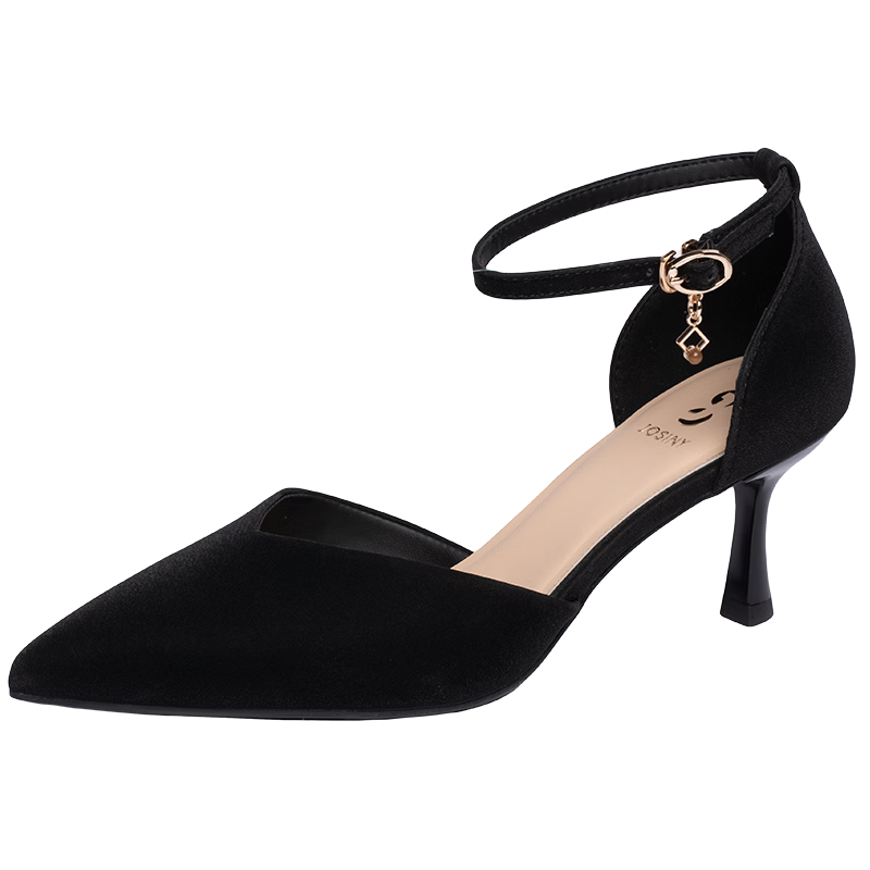 Zhuoshini Women's High Heels 2026 New Spring French Style One-Strap Sandals with Skirt Pointed Toe Single Shoes Black 36