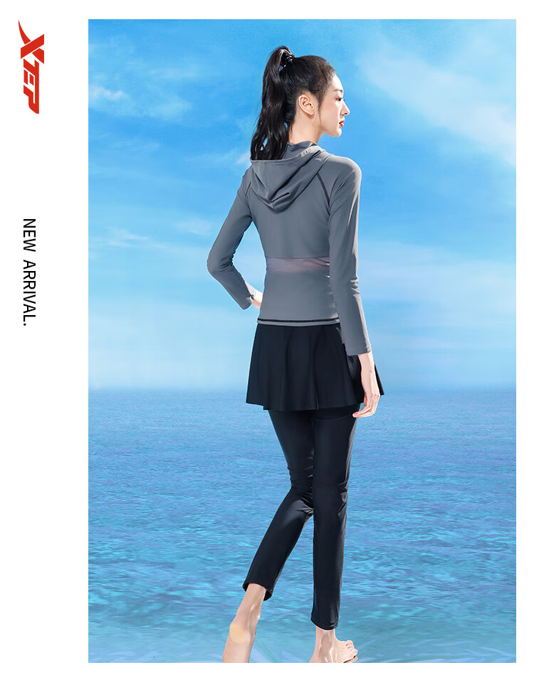 Xtep Women's Long Sleeve Long Pants Swimsuit Slimming Two-Piece Modest Plus Size Training Wetsuit 13