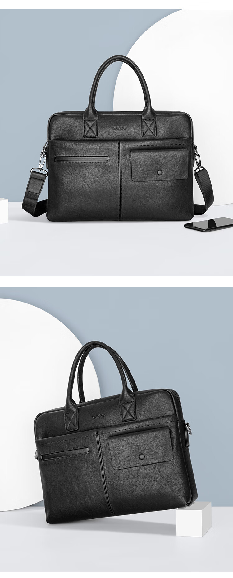 COW Men's Handbag Business Briefcase Laptop Bag Fashion Trendy Shoulder Crossbody Bag C-6669 Black 18