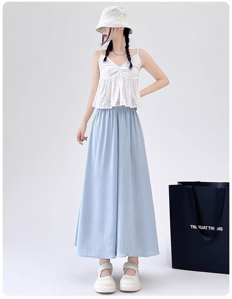 LangSha Women's Summer Skirt Pants, New Style for Petite Figures, Ice Silk Wide-Leg Pants, Loose-Fitting Slimming Casual Pants, Thin Draping Hip-Covering Trousers 18