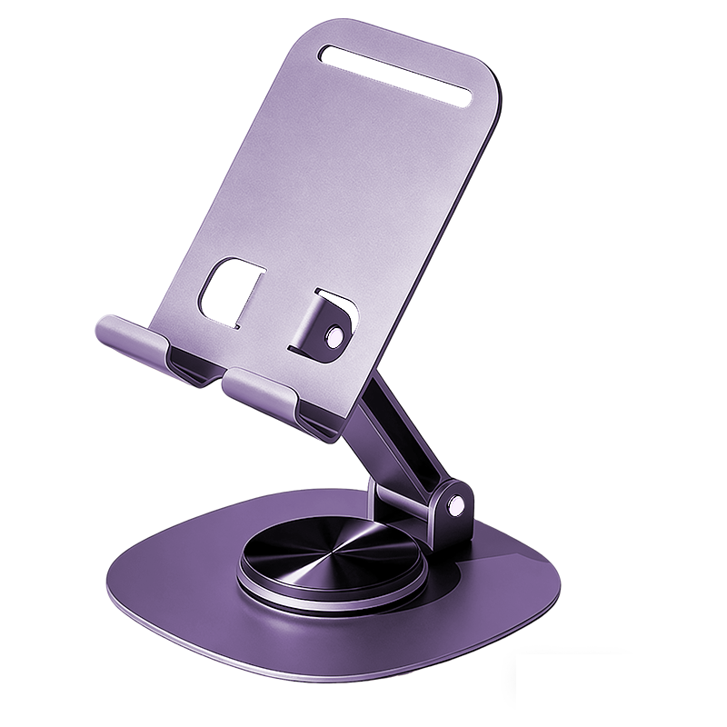 BZBC Mobile Phone Stand Desktop Tablet Holder Live Streaming Gaming Online Classes Multifunctional Metal Cute Compact Foldable Portable 360° Rotatable Support Stand Purple