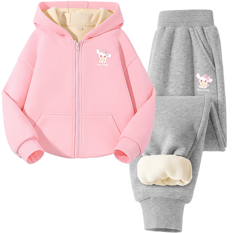 JEANSWEST Girls' Kids' Autumn Winter 2025 Fleece-lined Sweatshirt Set Warm Casual Outerwear