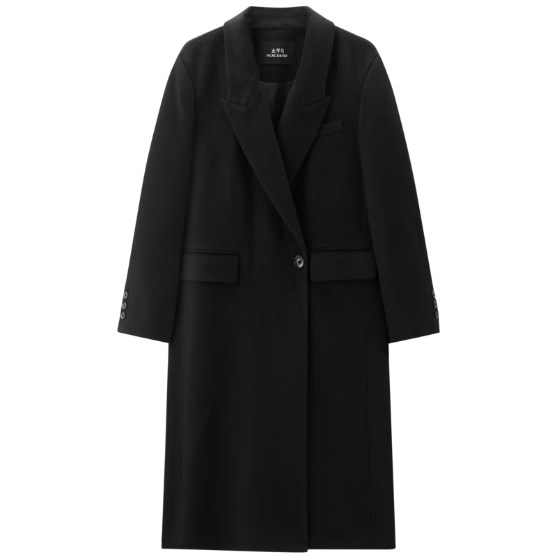 Peacebird Women's Woolen Coat Zhenmao Series Fashionable Elegant Workplace Black Long XS