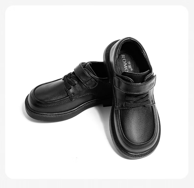 Romon Boys Leather Shoes Spring Autumn New Primary School Boys Soft Sole Children British Style Performance Shoes Black Size 34 9