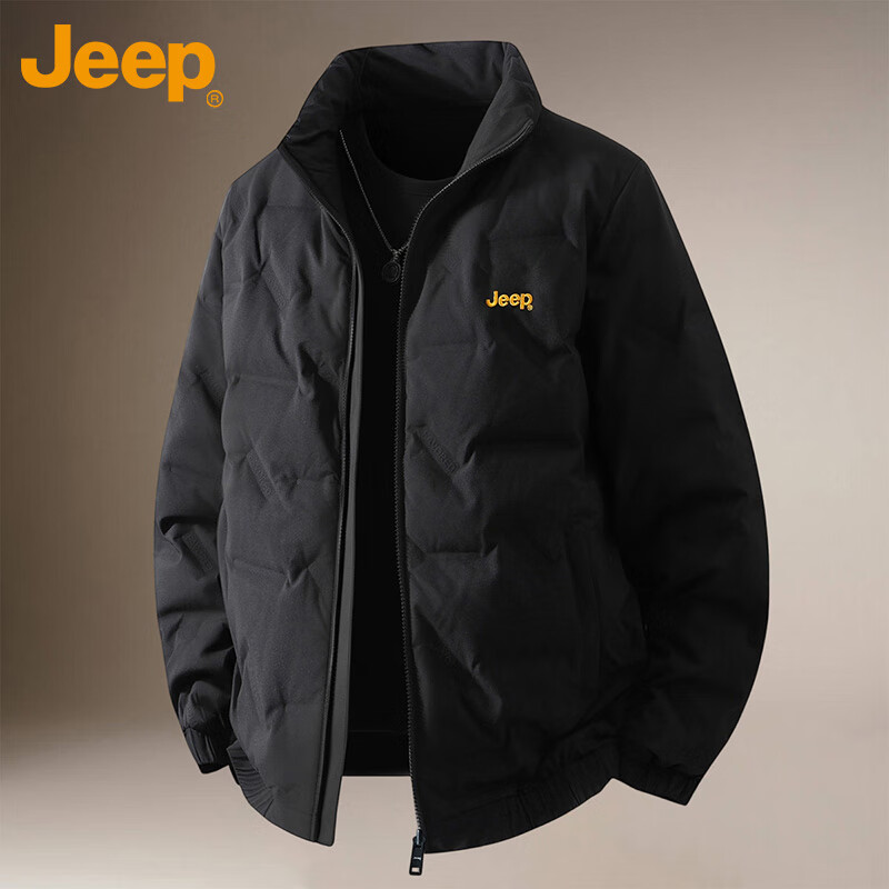JEEP Men's Winter Short Down Jacket Casual Stand Collar Coat Trendy Warm Clothing Black M