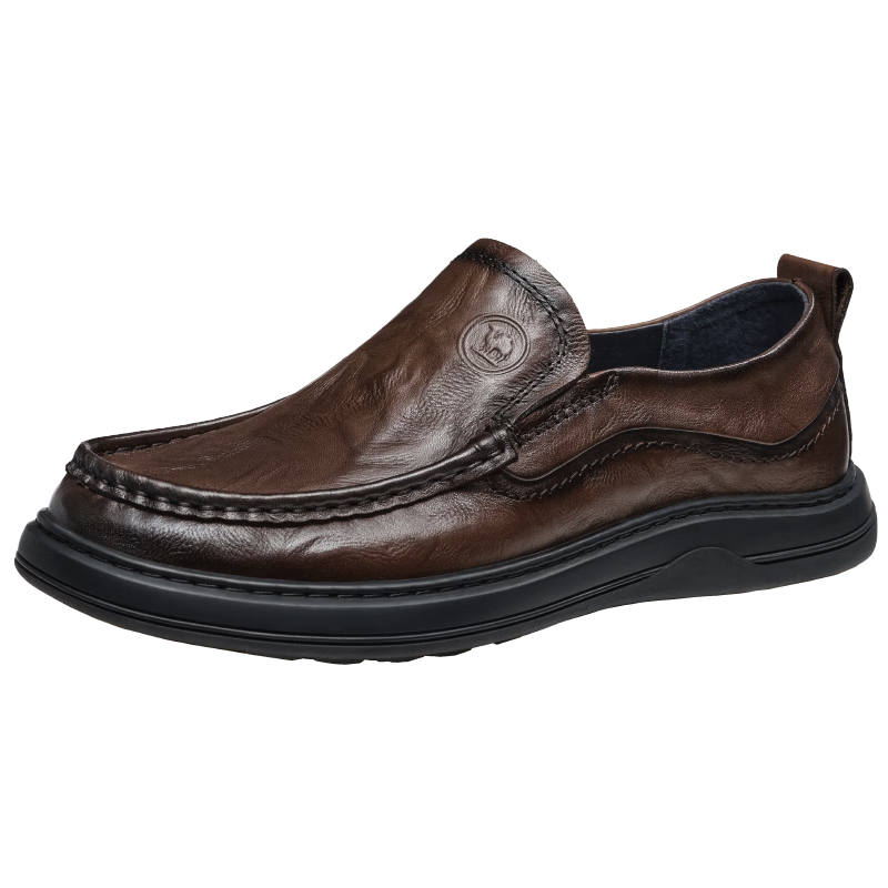 CAMEL Business Leather Shoes Men Soft Sole Cowhide Casual Shoes Dad Shoes P16S155007 Brown Size 42 Father's Day