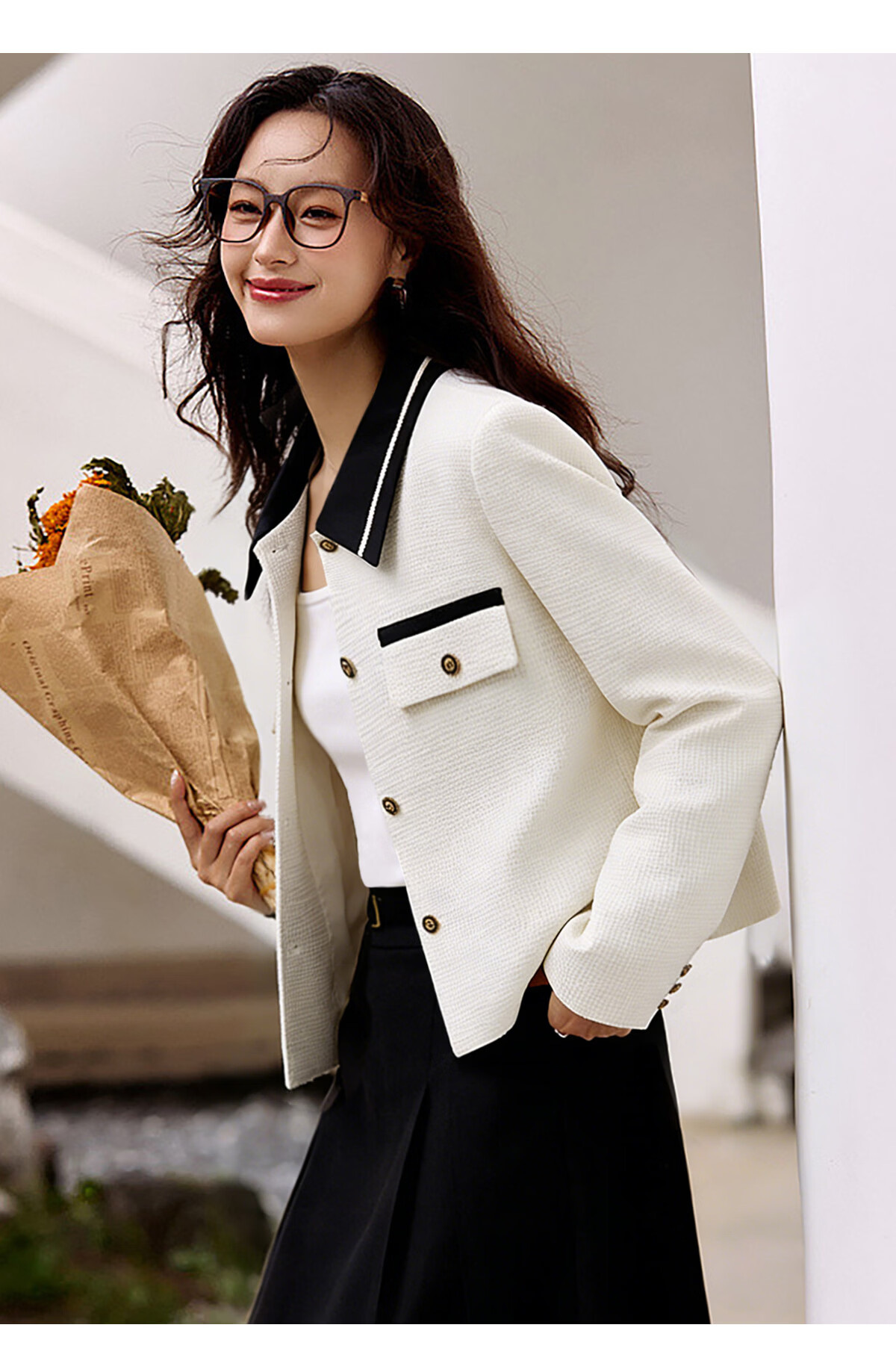 Chushen Spring and Autumn Short Jacket Women Fashion Color-Block Textured Fabric Commuter Short Coat Top S143U3003 10