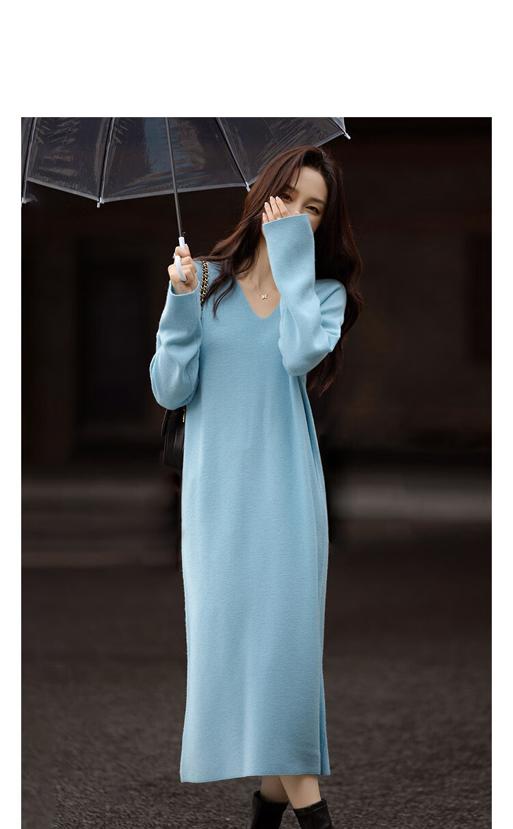 Demana [With Wool] Spring Lightweight Urban V-Neck Drop Shoulder Waistless Jacquard Straight Small Women's Dress 5