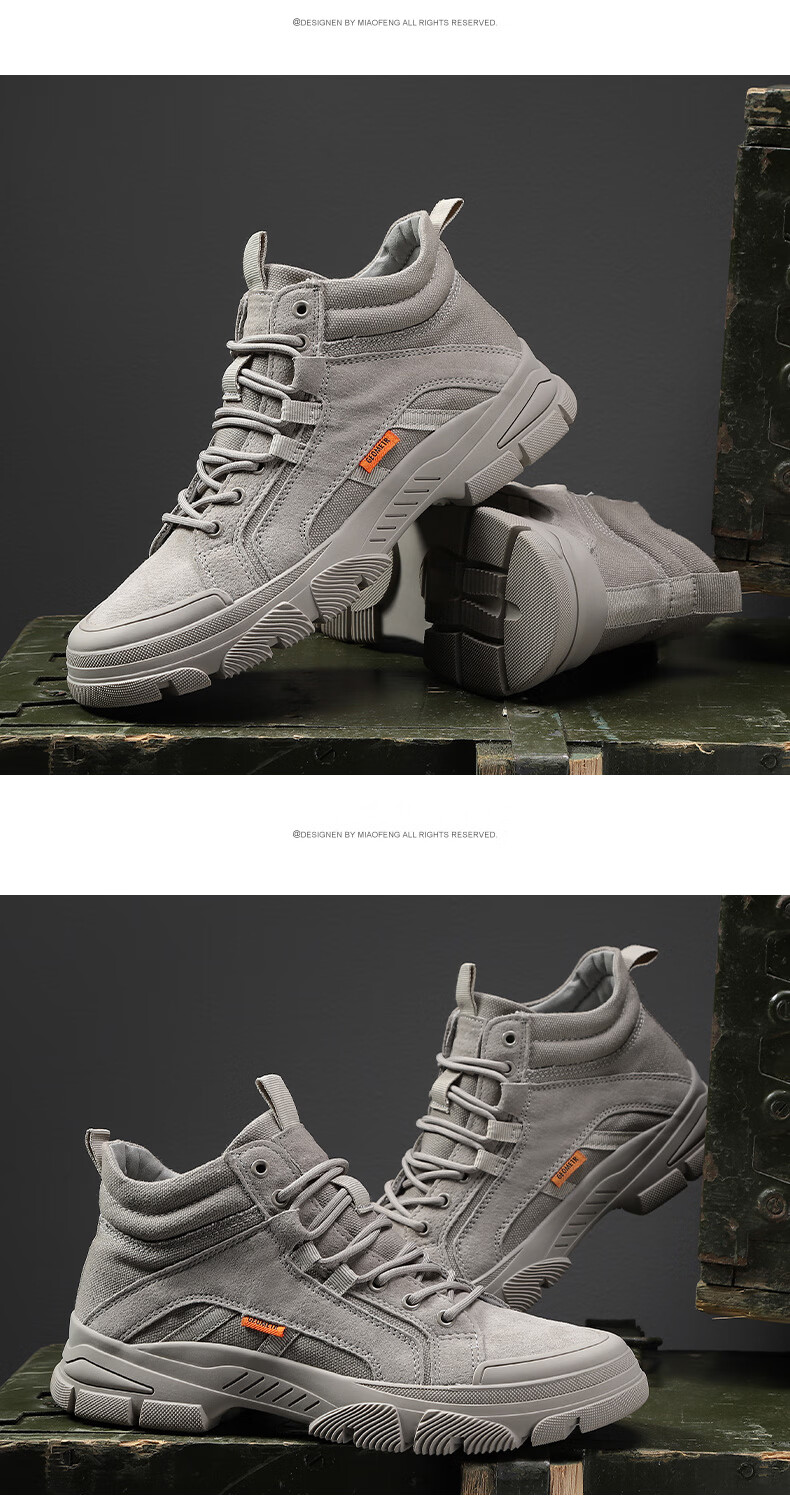 CALIFBULL Men's Shoes Spring And Autumn Trendy Retro Martin Boots Work Boots Men's Style Breathable Outdoor Combat Boots Apricot Color Size 39 29