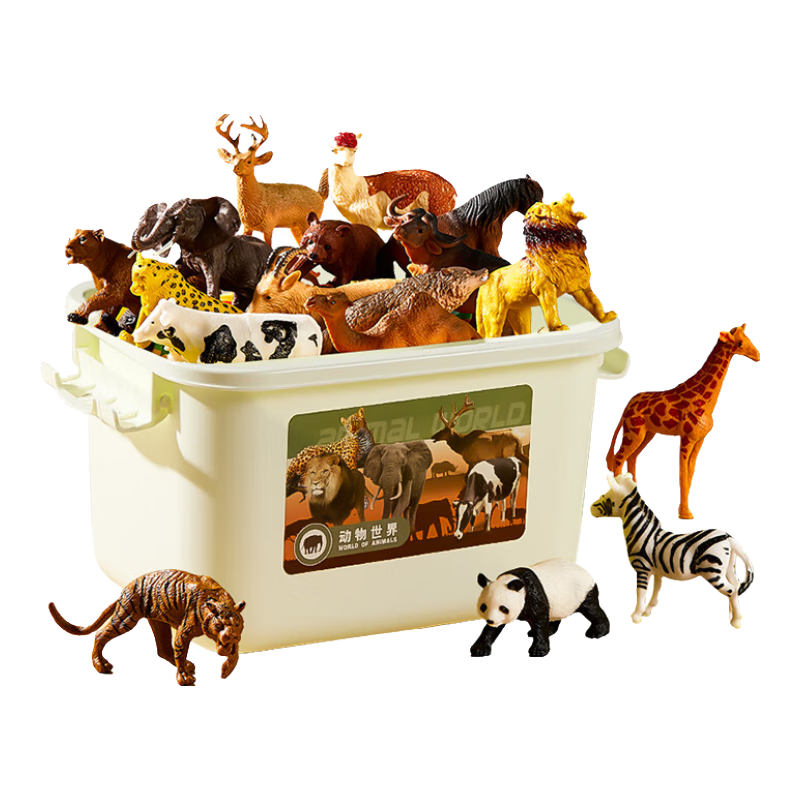 Kuangyeqishi Children's Toy Animal World, Boys' Educational Soft Rubber Realistic Model Set, Storage Box, Birthday Gift for Ages 1-3