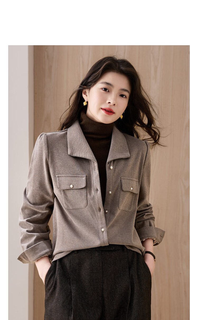 Demana Hyaluronic Acid Shirt Winter Elegant Commuter Lapel Flap Button Loose Small Size Women's Blouse 11