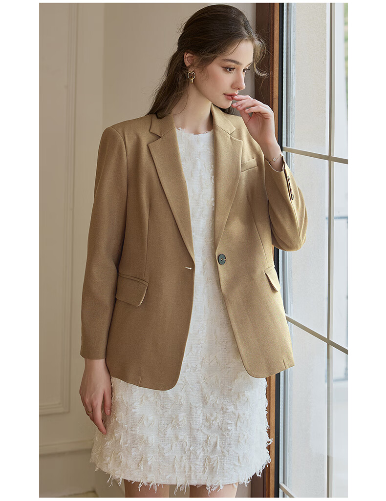 ROEYSHOUSE Women's Slim Fit Commuter Blazer 2026 Spring Professional Lightweight Suit Jacket 10135 Khaki L 8