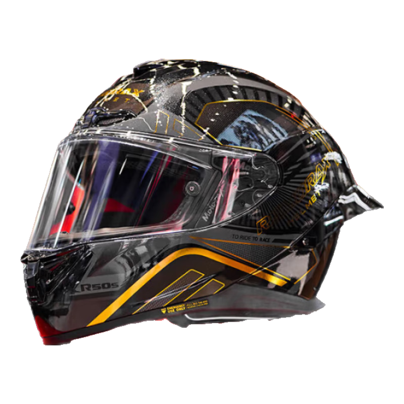 MOTORAX R50S Motorcycle Helmet Unisex All-Season Breathable 3C Certified Large Rear Wing Full Face Helmet GADA Black Gold XL