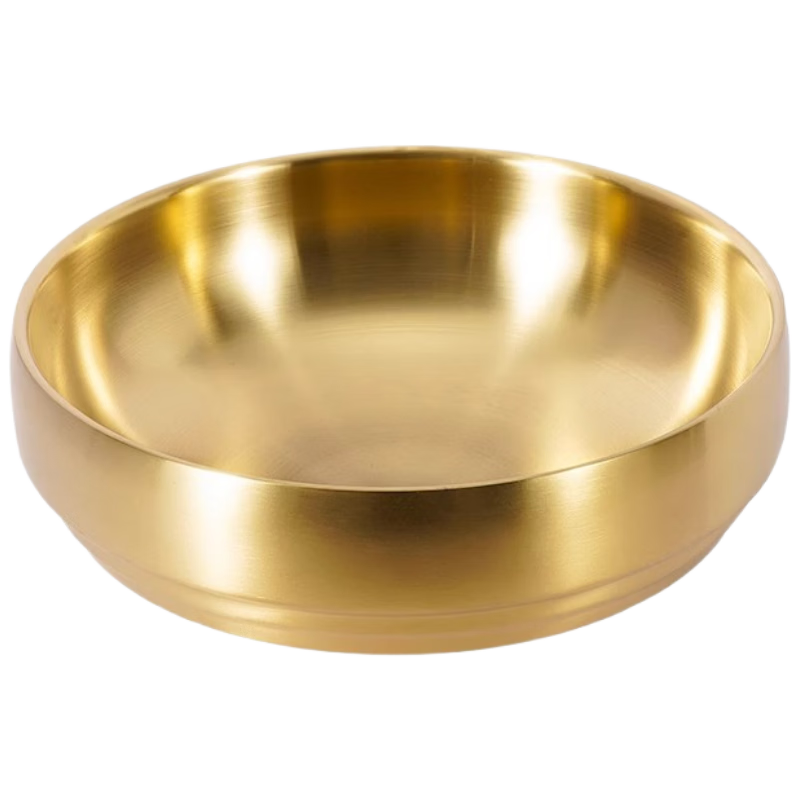 Danshi Zhiyuan Thickened Stainless Steel Korean Cold Noodle Bowl Double-Layer Anti-Scald Korean Bibimbap Bowl Large Soup Bowl Gold 21CM Jingcang