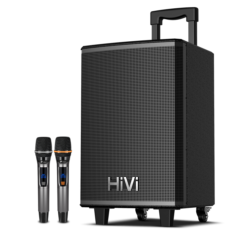 HiVi 8-Inch Professional Square Dance Speaker, Conference KTV Sound System, Bluetooth Trolley Speaker, Outdoor Standard Configuration with Dual Wireless Microphones, Electric Guitar Folk Musical Instrument Speaker MA08