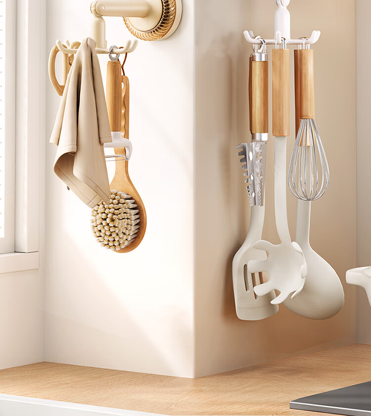 Ecoco Suction Cup Bathroom Hook Six-Claw Rotating No-Drill Wall-Mounted Bath Ball Hair Tie Storage Rack Adhesive Hook Kitchen Utensil Holder 16