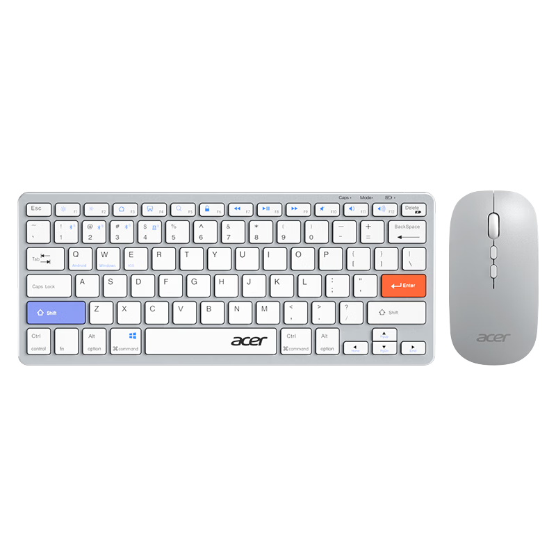 Acer Dual-Mode Keyboard and Mouse Set OKW131/OKR280 Rechargeable Wireless Bluetooth Office Keyboard and Mouse Set Scissor-Switch Computer Mobile Phone Tablet iPad Universal Slim Portable Silver