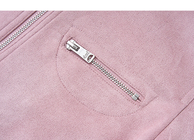 Demana Sweet Cool Korean Style Spring Stand Collar Suede Splice Zipper Decorative Jacket Short Petite Women's Coat 16