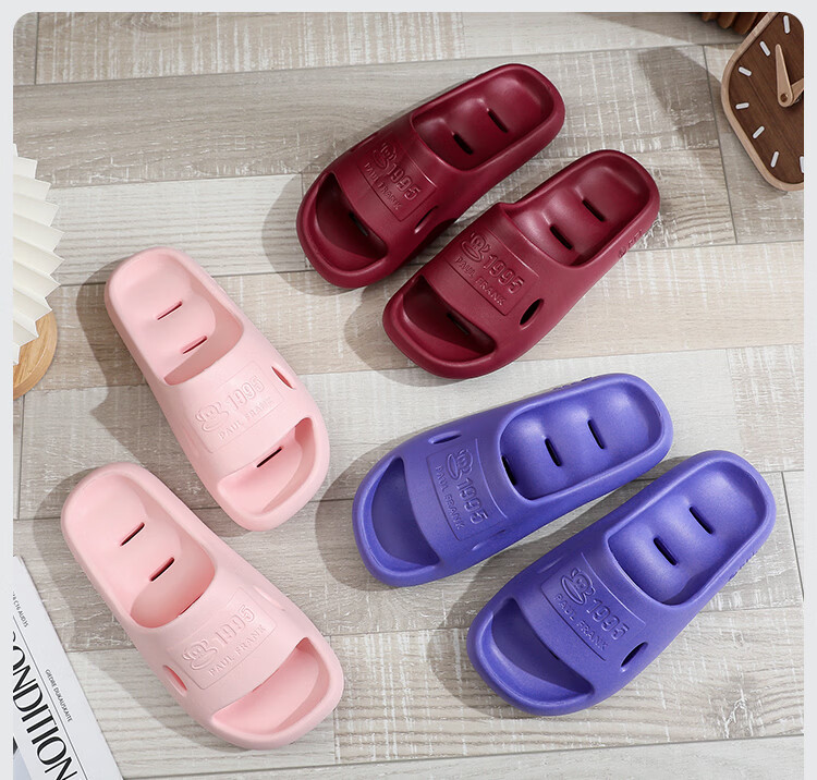 Paul Frank Bathroom Slippers Women Thick Sole Hollow Quick-Dry Non-Slip Shower Sandals Men Purple Size 40-41 2