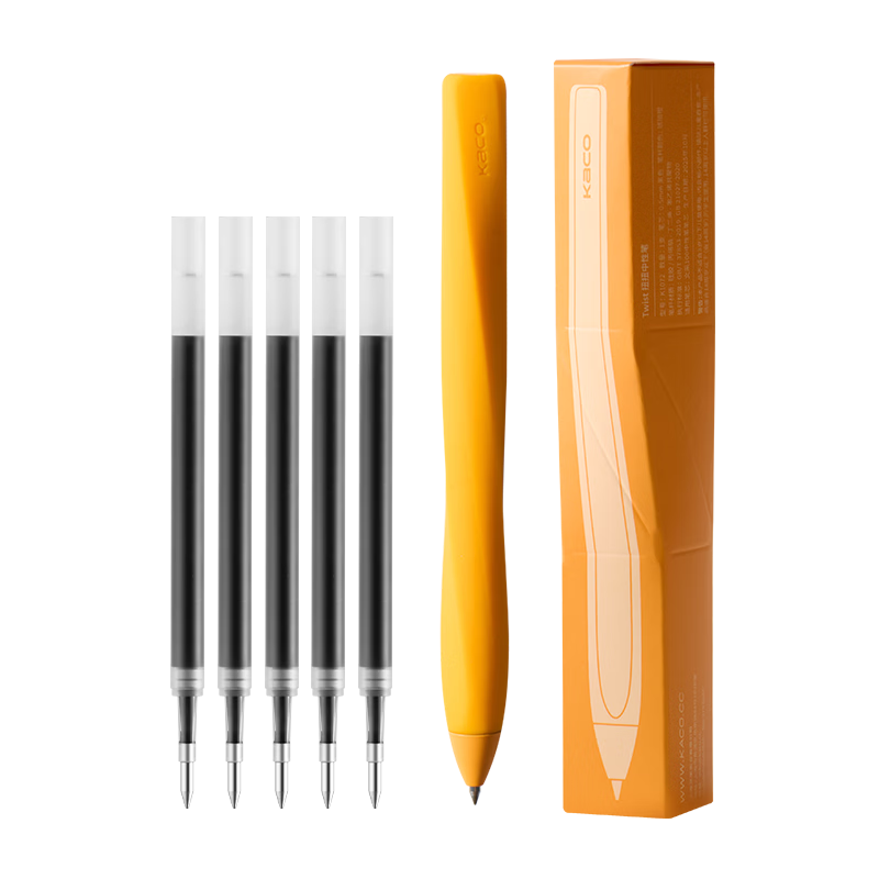 KACO TWIST 0.5mm Black Gel Pen Amber Orange 1 Pen + 5 Refills Quick-Dry Student Signature Pen